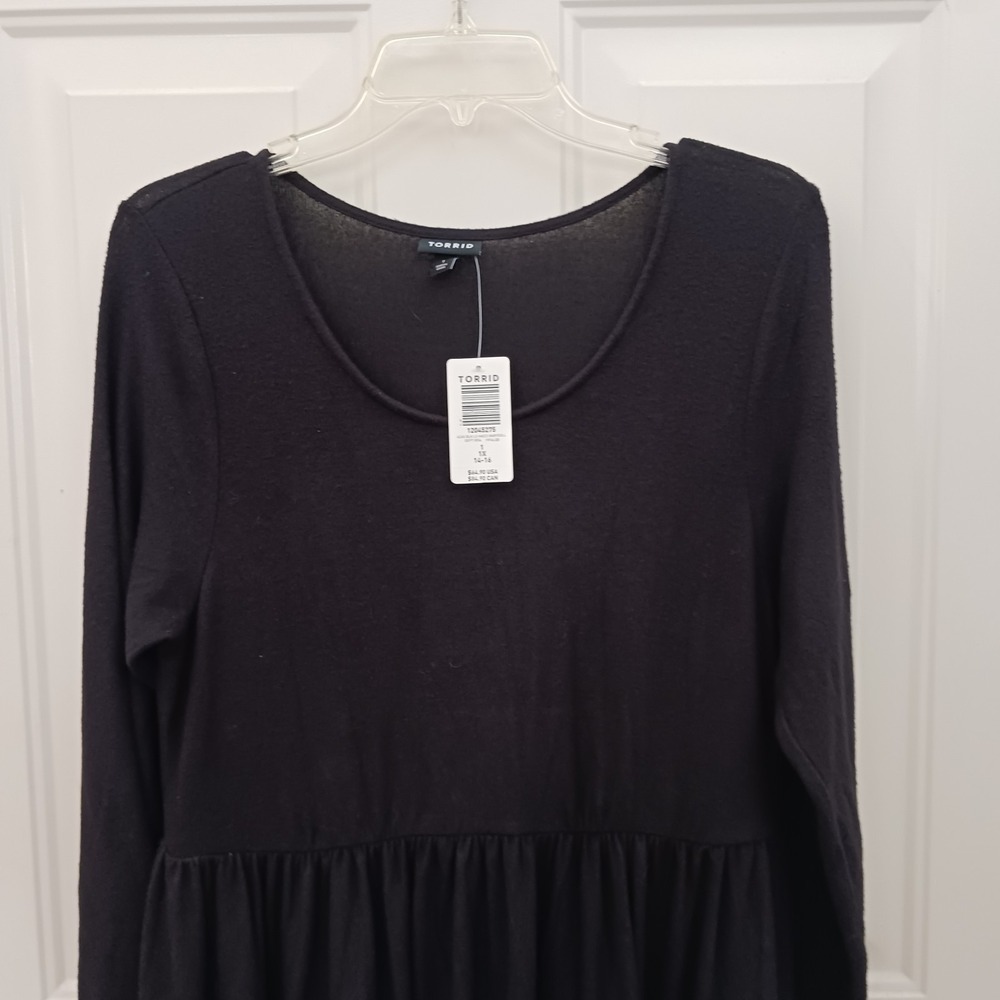 New Torrid Black‎ Hacci Babydoll Skater Dress Size 1X Long Sleeves Midi Stretch